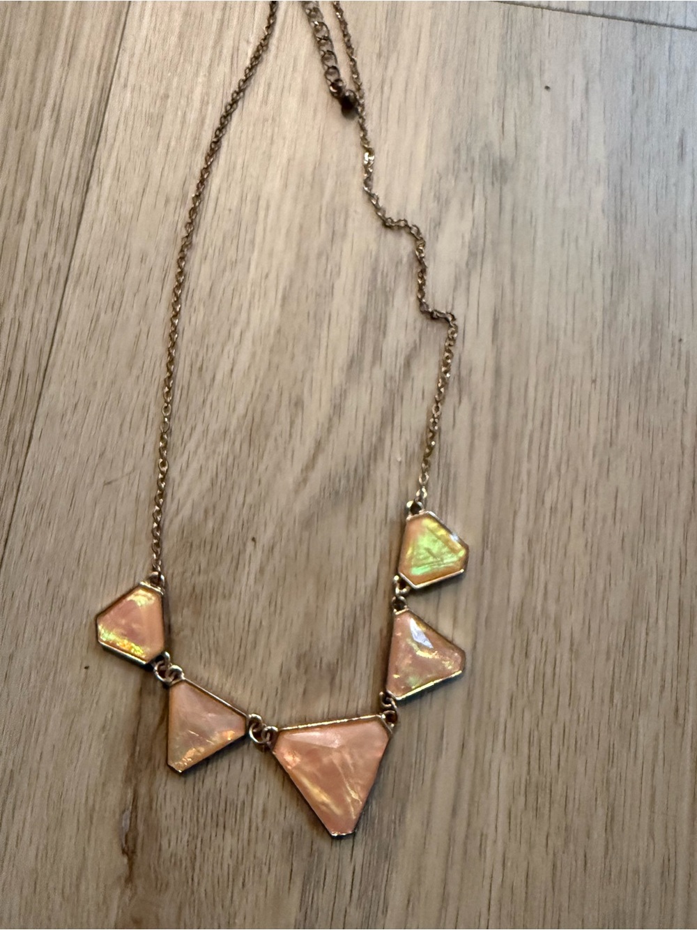 Gold Chain Necklace with Iridescent Pink Triangle Pendants